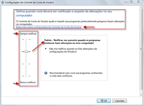 Windows 7: desativar o controle de conta usuário UAC